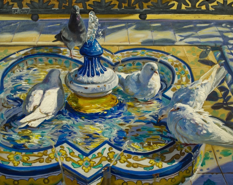 Bathing Doves by artist Jose Blanco